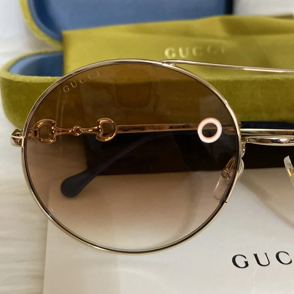 New Authentic Gucci Sunglasses GG0878S 003 59 Horsebit Oversized Round - Picture 3 of 12